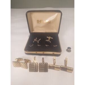 Vintage SELIXO Gold Tone Cufflinks & Button Set Tuxedo Formal Jewelry Lot